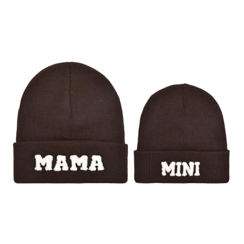 2PCS Eltern-Kind-Mütze Mama und Mini Hüte Mutter Tochter/Sohn Passende Mütze Winter Warme Strickmütze Beanie Cap, Kaffee, Einheitsgröße von Erying