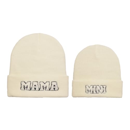 2PCS Eltern-Kind-Mütze Mama und Mini Hüte Mutter Tochter/Sohn Passende Mütze Winter Warme Strickmütze Beanie Cap, Weiss/opulenter Garten, Einheitsgröße von Erying