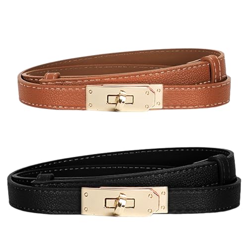 Gürtel Damen Verstellbarer Dünner Gürtel Klassisch Einfarbig Leder 2 Stück Legierung Schnalle Gürtel für Jeans, Hosen, Kleider, Mäntel (C) von Erzekrim