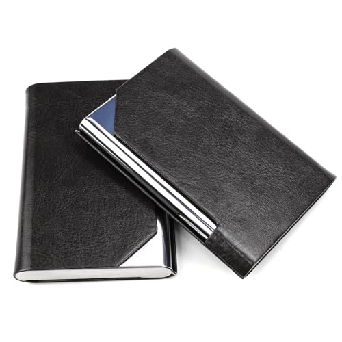 Erzekrim Slim Visitenkartenetui Premium Visitenkarten-Etuis 2 Stück PU Leder Visitenkartenhalter Edelstahl Visitenkartenetui mit Magnetverschluss für Damen und Herren Fasst 24 Karten von Erzekrim