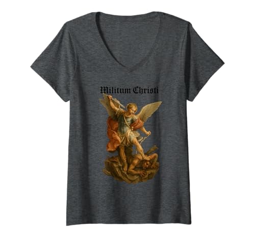 Damen Erzengel Michael besiegt Satan - Militium Christi T-Shirt mit V-Ausschnitt von Erzengel Michael Gifts & Co.