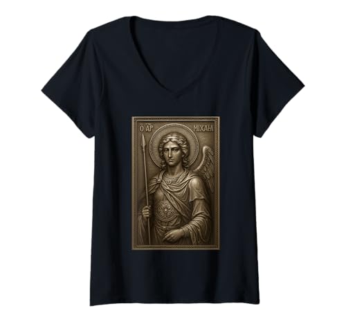 Damen Ikone des Erzengels Michael - Ikonen der Heiligen Engel T-Shirt mit V-Ausschnitt von Erzengel Michael Gifts & Co.