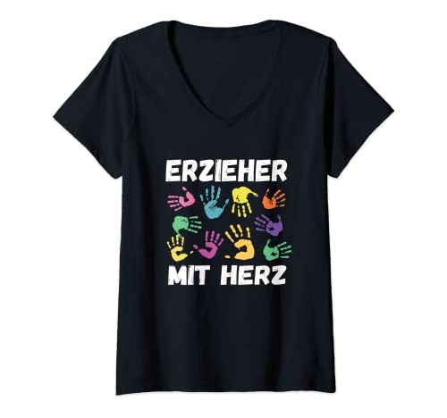 Damen Kindergärtner Erzieher Mann mit Herz T-Shirt mit V-Ausschnitt Damen Kindergärtner Erzieher Mann mit Herz T-Shirt mit V-Ausschnitt von Erzieher Kindergarten Erzieher mit Herz