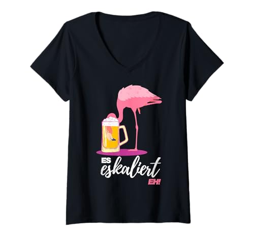 Damen Es Eskaliert Eh Shirt Festival Party Bier Flamingo T-Shirt mit V-Ausschnitt Damen Es Eskaliert Eh Shirt Festival Party Bier Flamingo T-Shirt mit V-Ausschnitt von Es Eskaliert Eh Bier Flamingo