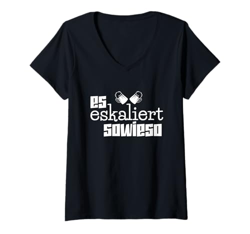 Damen Es eskaliert eh Trinkspruch Oktoberfest Spruch Lustig Party T-Shirt mit V-Ausschnitt Damen Es eskaliert eh Trinkspruch Oktoberfest Spruch Lustig Party T-Shirt mit V-Ausschnitt von Es eskaliert eh Trinkspruch Oktoberfest