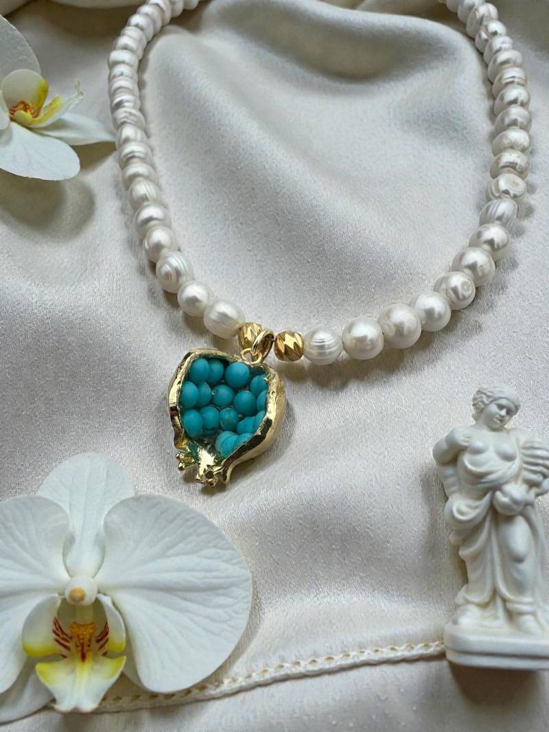 Granatapfel Detail Naturperlen Kombination Design Halskette von EsHustone