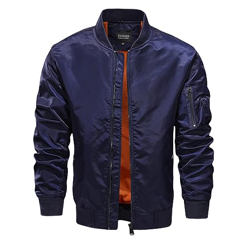 Bomberjacke Herren,Leichte Dünne Übergangsjacke Slim-Fit-Blouson-Tunika-Jacke Für Herren Klassische Bomberjacke Taktische Jacke Baseball-Mantel Arbeitsjacke Mit Mehreren Taschen Collegejacke Marineb von EsUkar