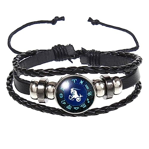 FWSHANGMAO Lederarmband Geflochtenes Lederarmband Mit Streifen, Schwarzer Edelstahlverschluss, Schwarzes Blaues Lederarmband, Charm-Schmuck Für Frauen, Männer, Geschenk, 23 cm von FWSHANGMAO