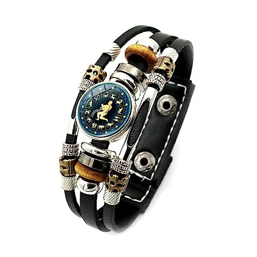 FWSHANGMAO Armband Männer,Armband Mit Zwölf Sternbildern Zeitstein Sternzeichen Wassermann Geburtsstein-Armband Sternzeichen Leuchtendes Lederarmband Charm-Chakra-Schmuck Für Reisen Geschenke von FWSHANGMAO