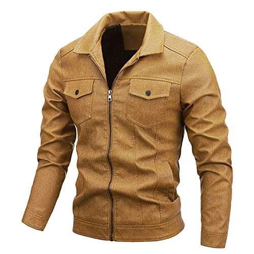 EsUkar Bomberjacke Herren,Herren Bomberjacke Kunstleder Hemdjacke Vintage Biker Mantel Punkrock Winddichte Jacke Outdoor-Sport Taktischer Mantel Herbst Übergangsjacke,Gelb,Xxl von EsUkar