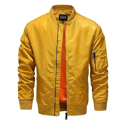 EsUkar Herren Jacke,Leichte Dünne Übergangsjacke Herren Slim Fit Blouson Tunikajacke Klassischer Bomber Taktische Jacke Baseballmantel Arbeitsjacke Mit Mehreren Taschen Collegejacke,Gelb,L von EsUkar