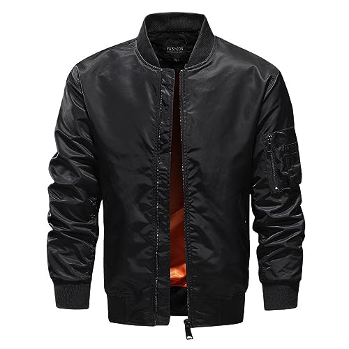 EsUkar Herren Jacke,Leichte Dünne Übergangsjacke Herren Slim Fit Blouson Tunikajacke Klassischer Bomber Taktische Jacke Baseballmantel Arbeitsjacke Mit Mehreren Taschen Collegejacke Schwarz L von EsUkar