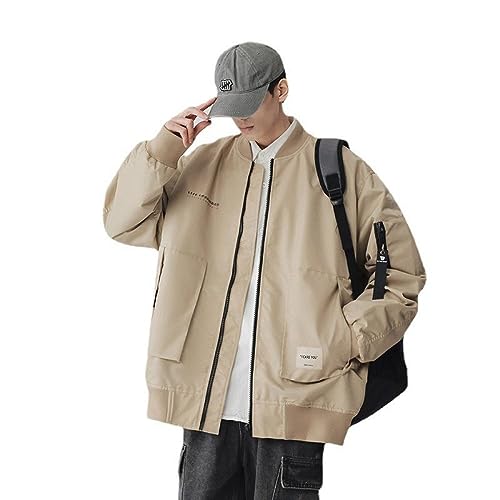 EsUkar Herren-Jacken,Herren Bomberjacke Sommer Leichte Jacke Relaxed Fit Biker Mantel Rock Winddichte Jacke Outdoor-Sport Taktischer Mantel Preppy Herbst Übergangsjacke,Khaki,Xxl von EsUkar