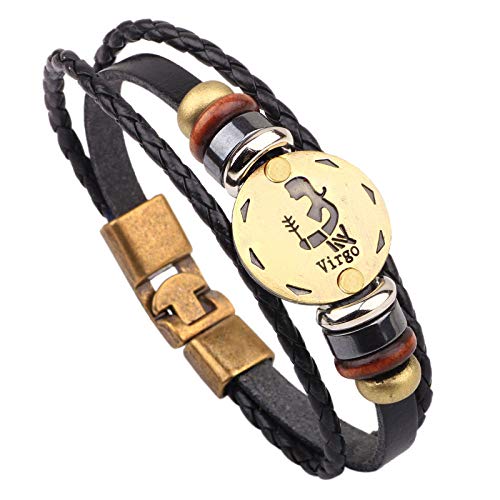 EsUkar Sternzeichen-Armbänder für Männer mehrschichtige Lederarmbänder Sternbild Typenschild Freundschaftsarmband Armreif für Reisen Geschenke Jungfrau von EsUkar