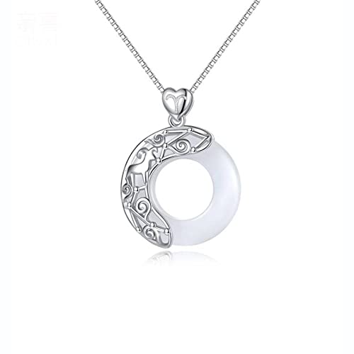 Halskette Damen Silber,Sternzeichen Silber Halskette Für Frauen Elegante Damen Natürliche Jade Kreis Halskette Chinesische Harmonie Schnalle Anhänger Halskette Schmuck Für Mädchen Geburtstagsgeschen von EsUkar