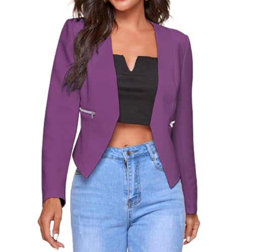 Strickjacken Für Damen,Damen Bolero Strickjacke Leichter Formeller Blazer Kurze Jacke Mit Offener Vorderseite Elegante Schulterjacke Übergangsjacke Überzug Für Kleider Lila L von FWSHANGMAO