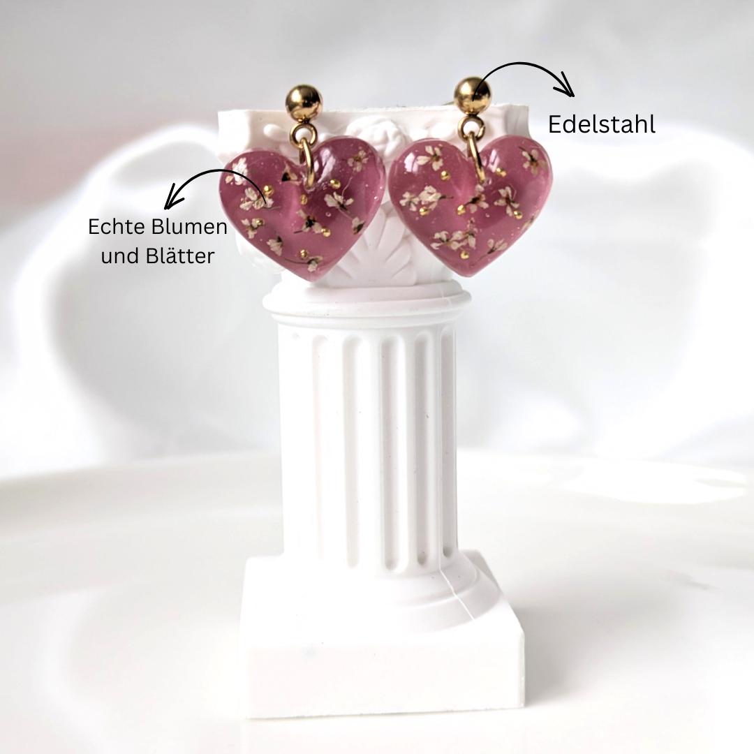 Handgefertigte Ohrringe Mit Echten Blumen Und Blättern, Edelstahl, Kreatives Geschenk, 1, 8 cm, Goldfarben, Herzform von EsWarEinmalbyVe