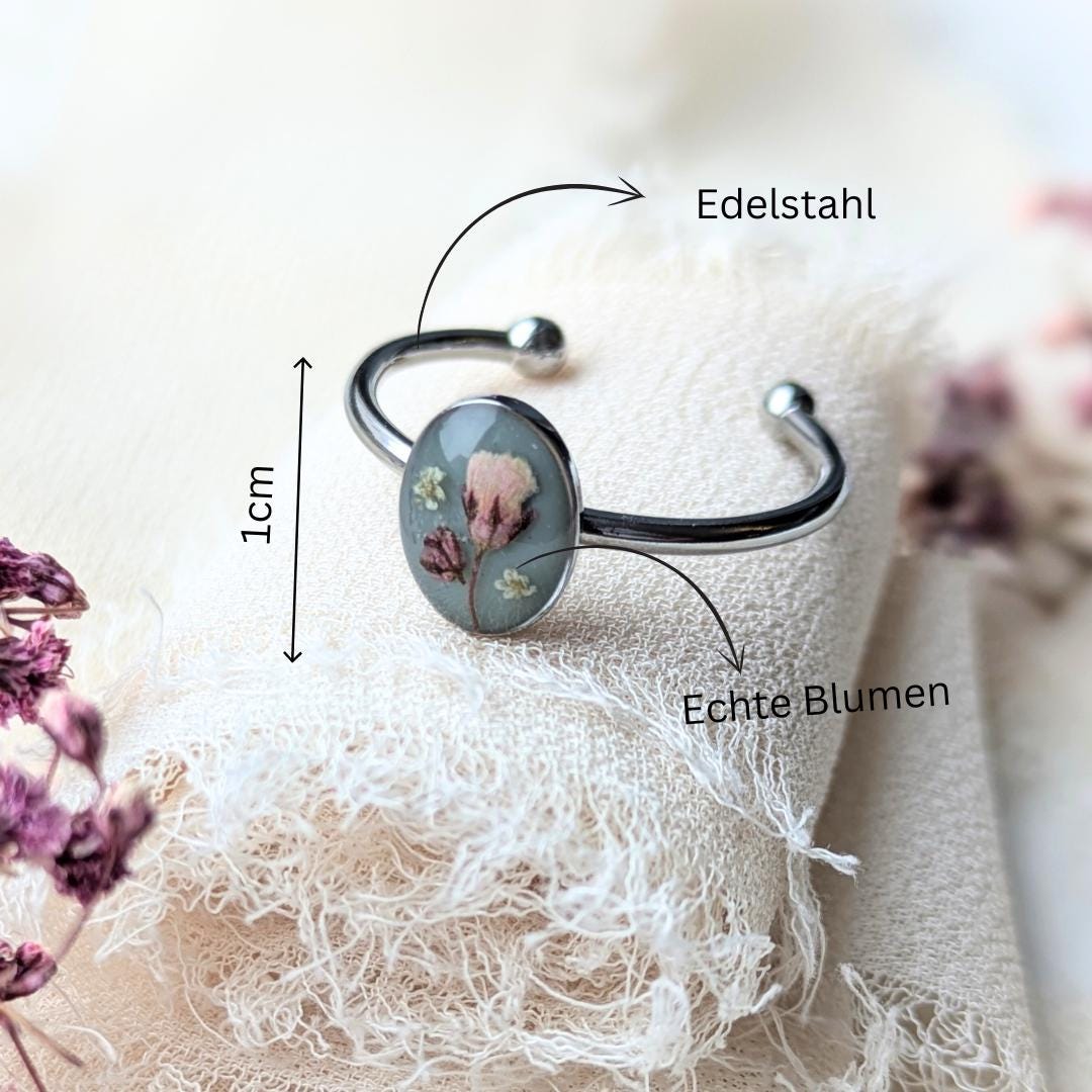 Verstellbarer Harz-Ring Mit Echten Blumen | Gold & Silber Handgefertigt, Natur-Inspiration von EsWarEinmalbyVe