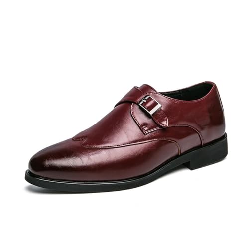 EsaSam Herren Loafers Strap Monkstrap Business Anzugschuhe Formale Synthetikleder Schuhe,Rot,40 EU von EsaSam