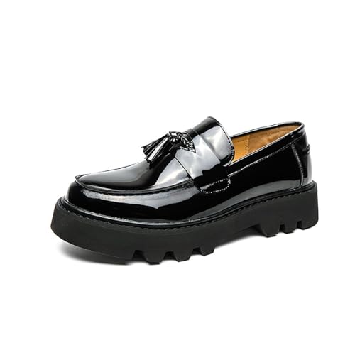 EsaSam Herren-Penny-Loafer Mit Dicker Sohle Lackleder Klassisch Runde Zehenpartie Klobiger Absatz Slip-On Business Freizeit Formelle Arbeitsschuhe,Schwarz,40 EU von EsaSam