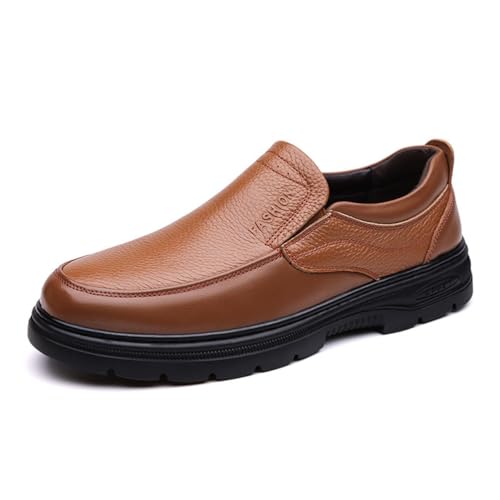 EsaSam Herren Slip-On Schuhe Klassische Loafers Slipper Freizeitschuhe Business Casual Lederschuhe,Gelb,42 EU von EsaSam
