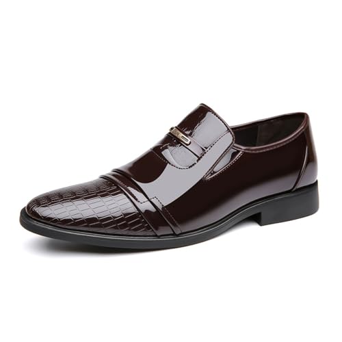 EsaSam Herrenschuhe Aus Glänzendem Lackleder, Klassische Freizeitschuhe Business Hochzeit Loafers,Braun,47 EU von EsaSam