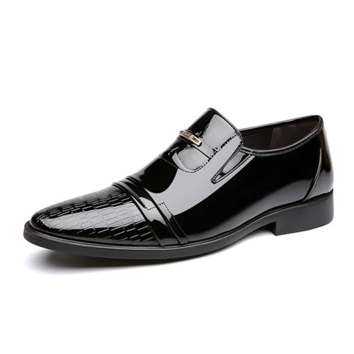 EsaSam Herrenschuhe Aus Glänzendem Lackleder, Klassische Freizeitschuhe Business Hochzeit Loafers,Schwarz,44 EU von EsaSam