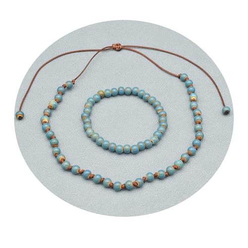 Esbbela Handgefertigte bunte Keramikperlen-Halskette und Armband, verstellbare 30,5–61 cm Halskette und 17,8–22,9 cm Armband, mehrfarbig, Middle, Keramik Nylon, Keramik Esbbela Handgefertigte bunte Keramikperlen-Halskette und Armband, verstellbare 30,5–61 cm Halskette und 17,8–22,9 cm Armband, mehrfarbig, Middle, Keramik Nylon, Keramik von Esbbela