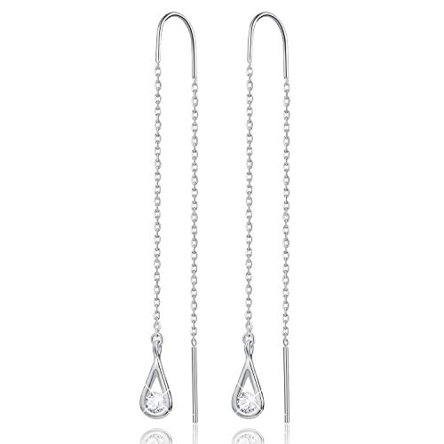 ✦Valentinstag Geschenk Für Sie✦ Winglove 18 Karat Vergoldung Ohrringe Silber 925 Hängend CZ Hollow Teardrop Ohrringe Lang Zirkonia Kreis Kette Ohrringe Geschenke für Frauen.(White Gold-1) von Winglove