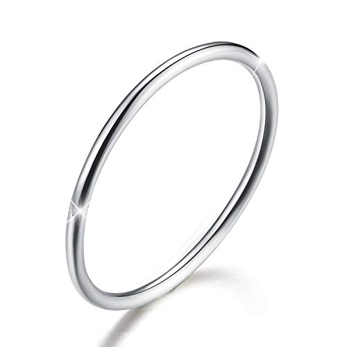 Esberry ✦Muttertagsgeschenk 18 Karat Vergoldung 925 Sterling Silber Minimalistische Gelenkringe Einfache dünne Ringe Schwanzringe Stapelbare Ringe, Größe 2-11 (White Gold, 51.5(16.5)) von Esberry