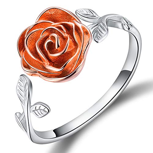 Esberry S925 Sterling Silber Rose offener Ring 3D Rose Form verstellbar Schmuck für Damen und Mädchen von Esberry