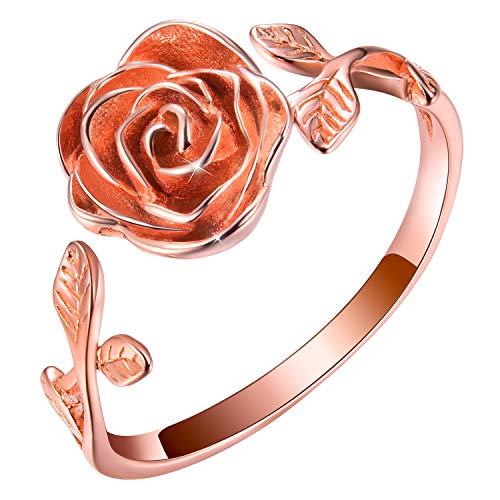 Esberry S925 Sterling Silber Rose offener Ring 3D Rose Form verstellbar Schmuck für Damen und Mädchen von Esberry