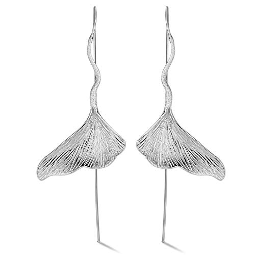 Lotus Fun Ohrringe aus echtem 925er-Sterlingsilber, handgefertigt, feiner Schmuck, Ginkgo-Blatt, modische baumelnde Ohrringe für Frauen von Brincos von Esberry