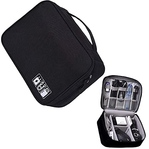 Kabeltasche Kabelorganizer Groß Kabel Etui Elektronik Zubehör Organizer Tasche Reise Universaltasche Digital USB Gadget Tasche für Handy Ladekabel/Powerbank/USB Sticks/SD Karten/Stecker (Schwarz) von Esbyyewi