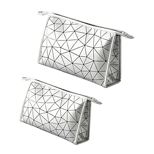 Reise Kulturbeutel,2Pcs Tragbare Kosmetikkoffer PU Kosmetiktäschchen Make-Up Bag Cosmetic Bag Toiletry Bag Kosmetik Organizer für Frauen wasserdichte Beauty Case Reise Kosmetiktaschen (Silber) von Esbyyewi