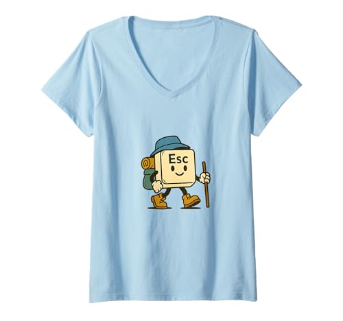Damen ESC Key Hiker Lustiges Keyboard-Abenteuerkunstwerk T-Shirt mit V-Ausschnitt Damen ESC Key Hiker Lustiges Keyboard-Abenteuerkunstwerk T-Shirt mit V-Ausschnitt von Escape Into Nature Hiking Keyboard Club Co