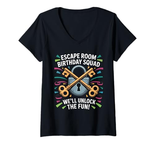 Damen Escape Room Geburtstagskader Fluchtraum T-Shirt mit V-Ausschnitt von Escape Room Birthday Party