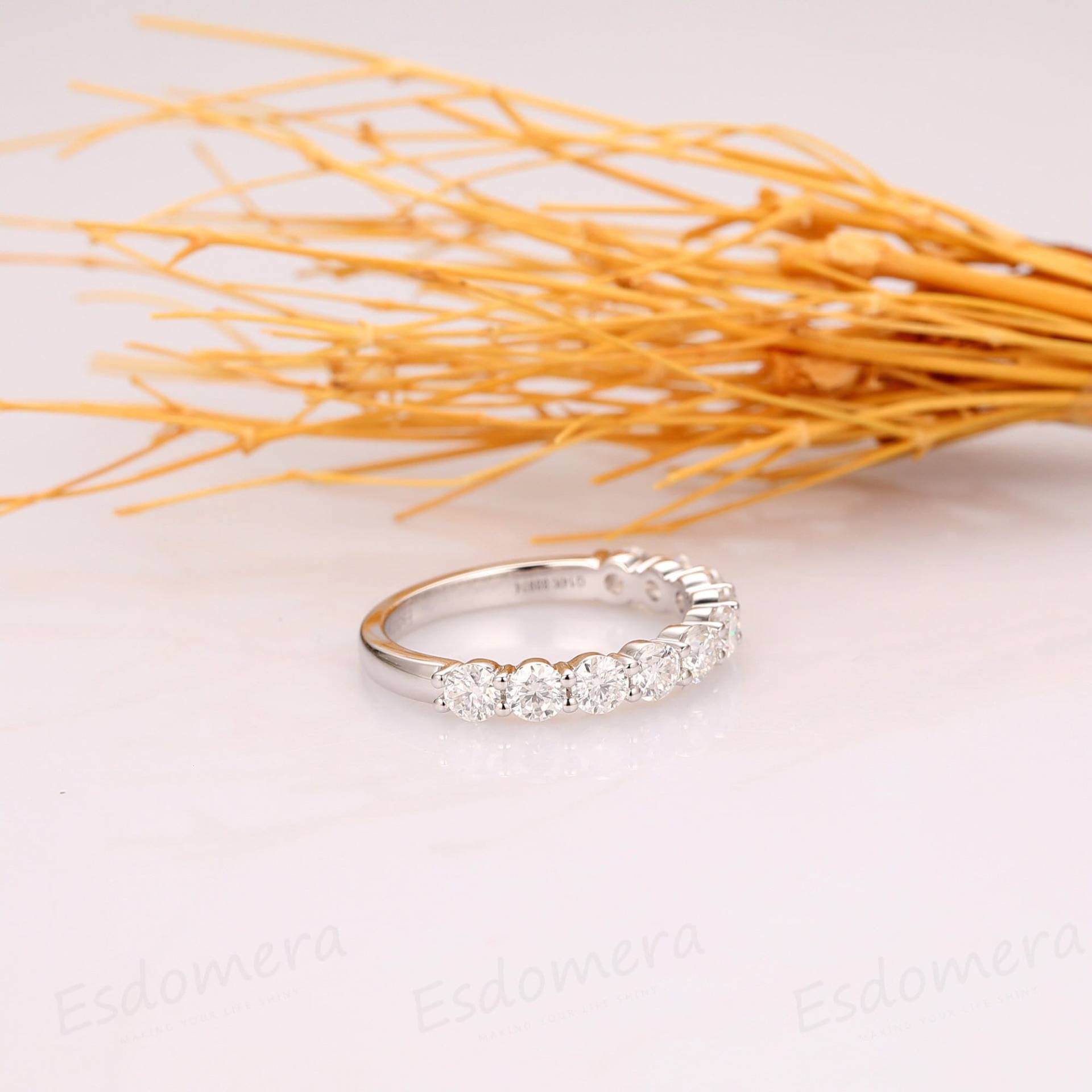 10 Rundschnitt 3mm Moissanite Ehering, 14K Weißgold Versprechen Brautring, Zierlicher Frauen Jubiläumsring, Vorschlag Ring Für Sie von Esdomera