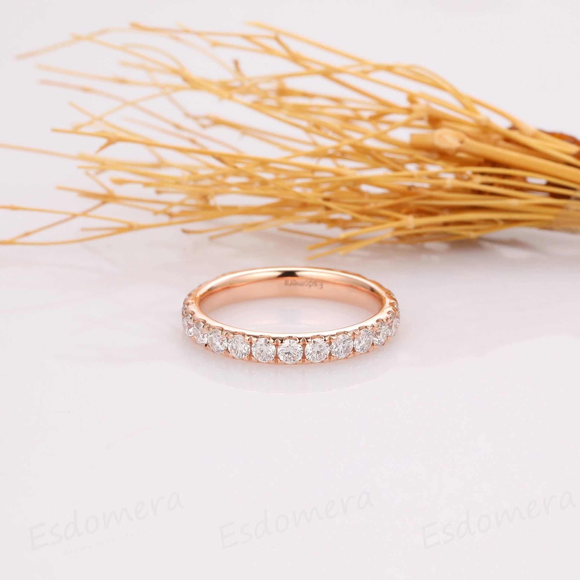 3mm Breiter Moissanite Versprechen Ring, 3/4 Ewigkeit Ehering, 14K Rose Gold Jahrestagsgeschenk Für Sie, Vintage Geburtstagsgeschenk Frauen von Esdomera