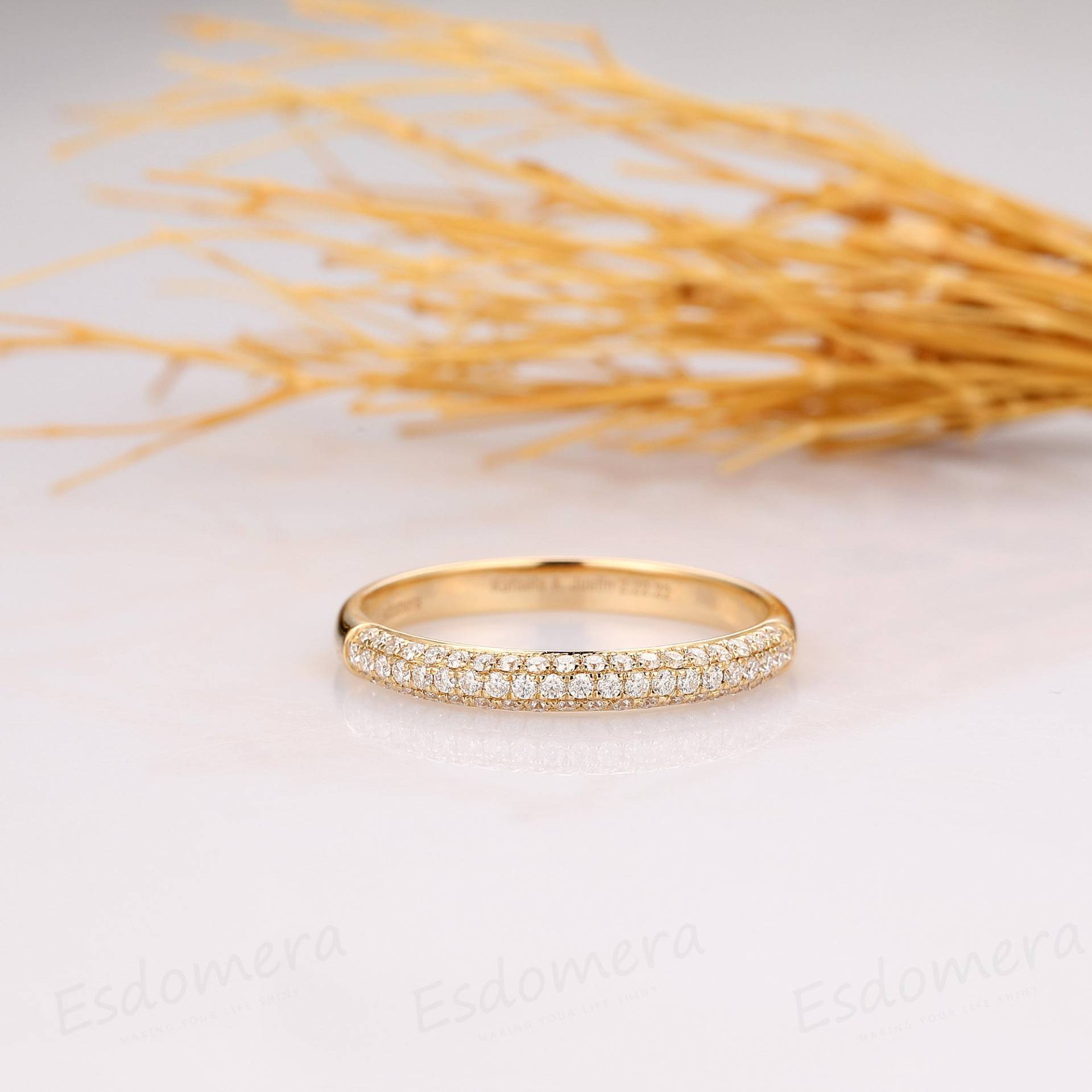 Moissanite Ehering, Gelbgold Ring, Frauen-Band, Jubiläumsgeschenk, Elegante Ring Für Liebhaber, Versprechen von Esdomera