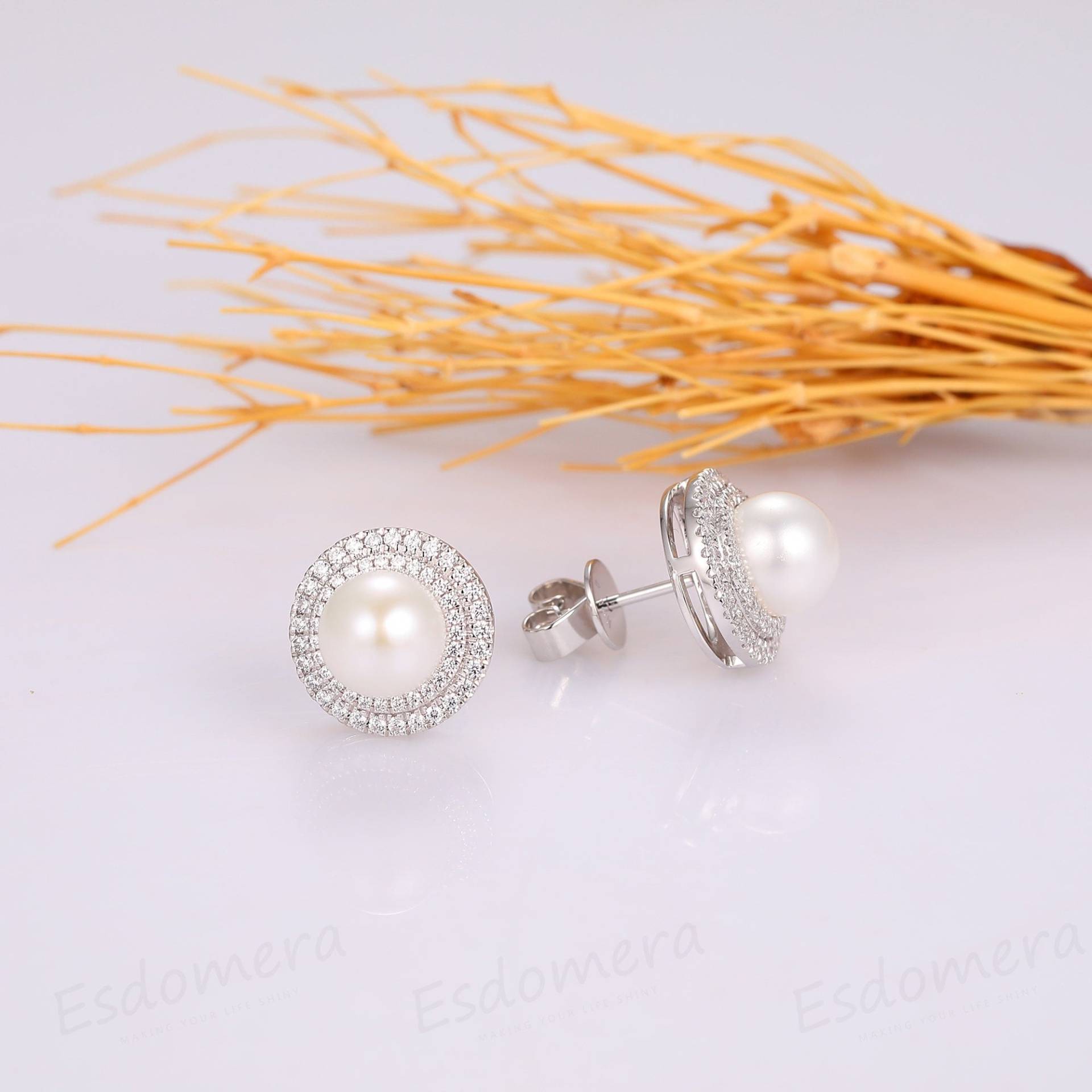 Natürliche Perlen Hochzeit Ohrstecker, 7mm Runde Form Braut Ohrringe, Brautjungfern Geschenk Für Sie, Ohrringe Vintage, Urlaub Geschenke von Esdomera