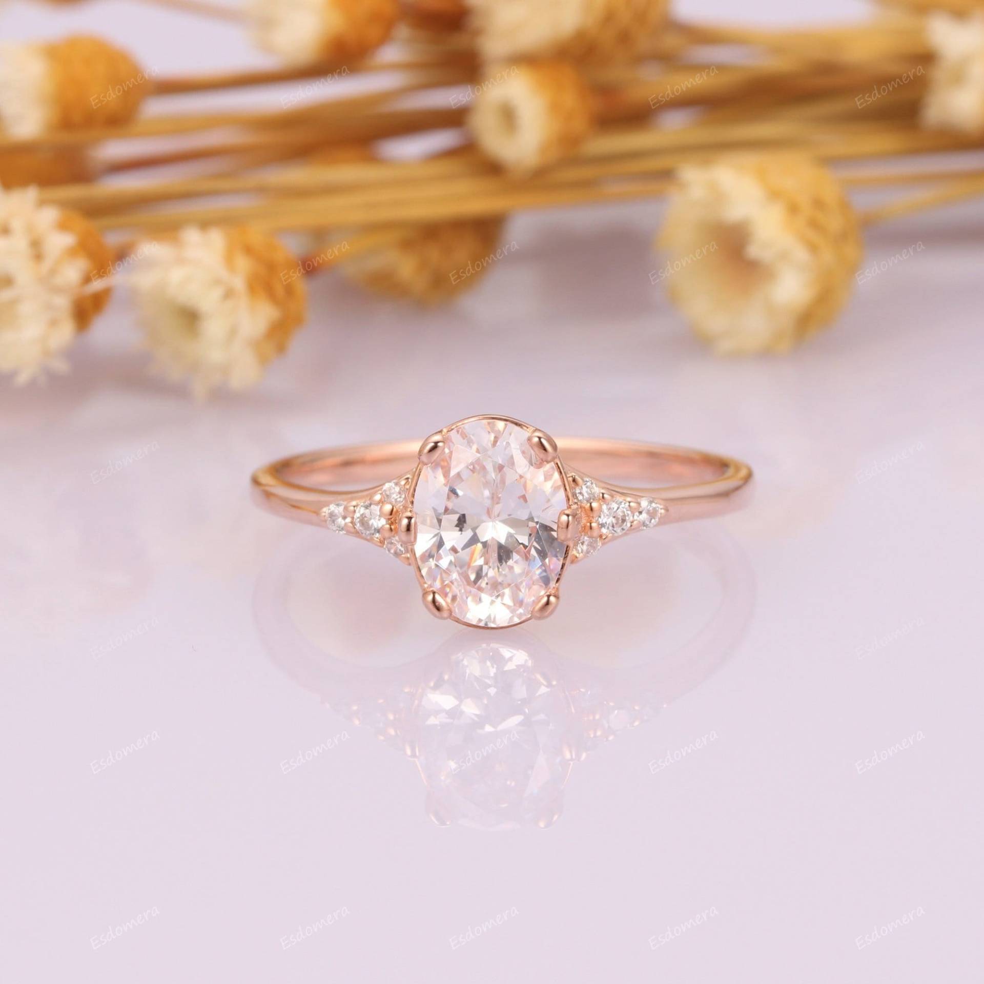 Ovaler Moissanite Verlobungsring, Art Deco Rose Gold Braut Ehering, Einzigartiger Ovaler Cluster Ring Für Frauen, Oval Cut Ring, Geburtstagsgeschenk von Esdomera