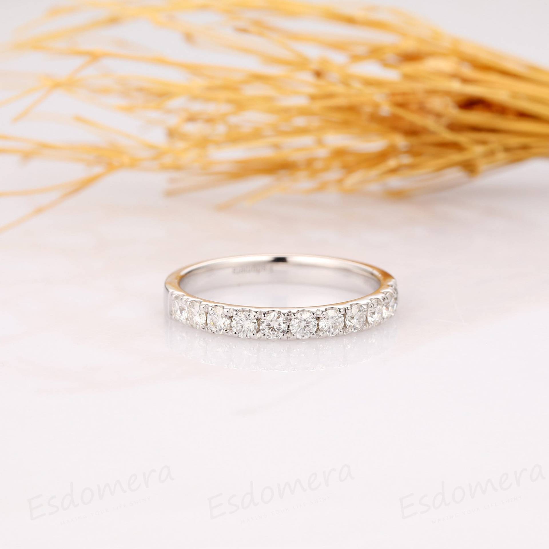 U-Zacken Set Ehering, Passender Ring, Moissanite 14K Weißgold Brautring, Schlichter Tagesring, Jubiläumsring Für Frau von Esdomera