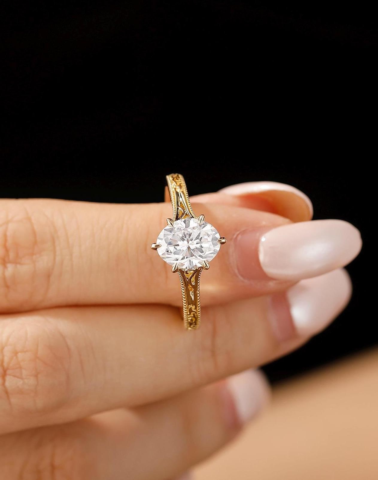 Vintage Oval Moissanit Verlobungsring, Jubiläumsring, 2Ct Moissanite Solitaire Ring, Art Deco Brautring von Esdomera