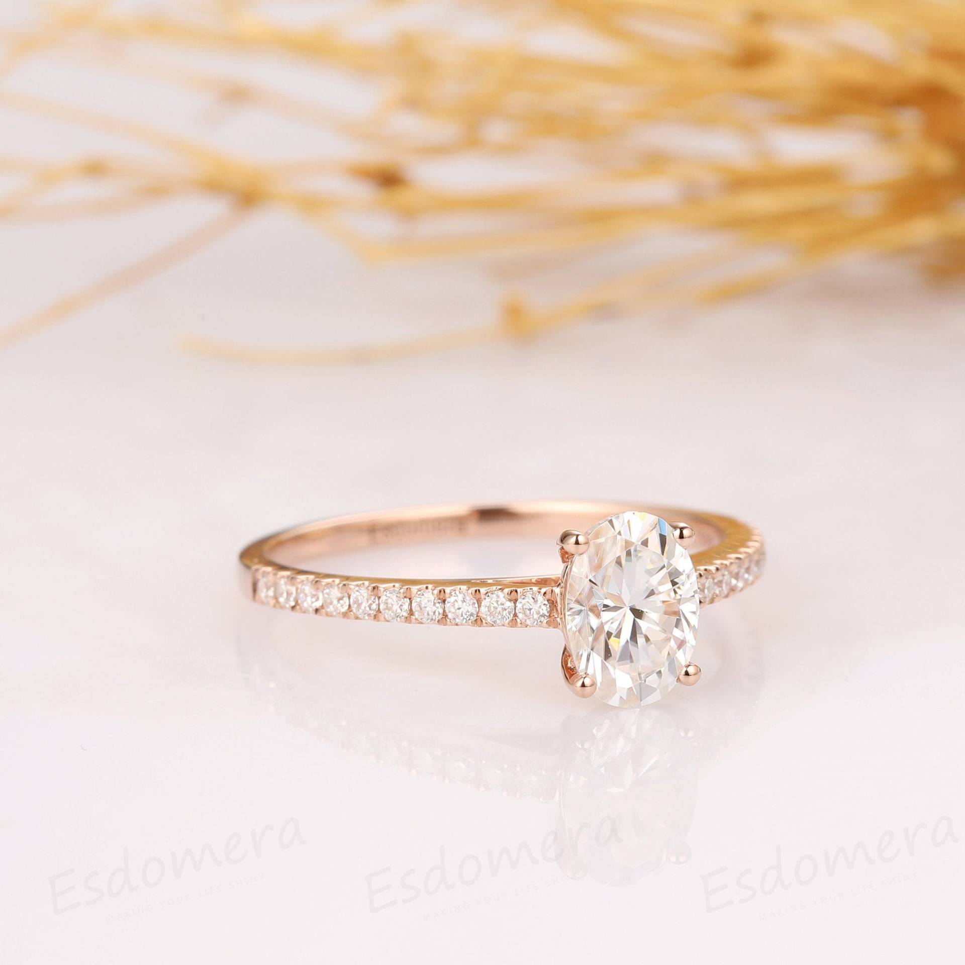 stein Ring, Halbe Ewigkeit Ehering, 14K Massiver Rosegold Brautring, Jahrestag Geschenk Für Sie, Zarter Versprechen Ring von Esdomera