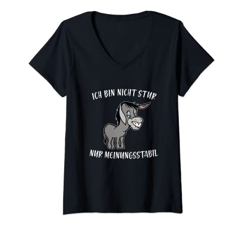 Damen Esel lustiger Spruch witzig Stur Herren Damen T-Shirt mit V-Ausschnitt von Esel lustiger Spruch witzig Stur Geschenk