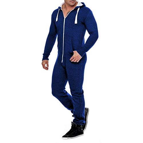 Eshal Fashion Herren Jumpsuit Fleece Schlafanzug Männer Traininganzug Onesie Schönes elegente Playsuit Herren Einteiler Onesie Overalls Hoodies Nachtwäsche (Large, DunkelBlau) von Eshal Fashion