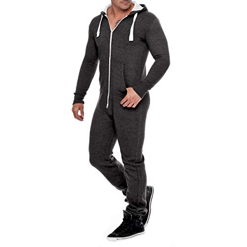 Eshal Fashion Herren Jumpsuit Fleece Schlafanzug Männer Traininganzug Onesie Schönes elegente Playsuit Herren Einteiler Onesie Overalls Hoodies Nachtwäsche (Large, DunkelGrau) von Eshal Fashion