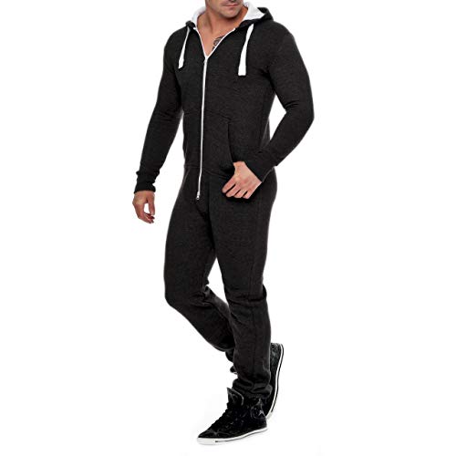 Eshal Fashion Herren Jumpsuit Fleece Schlafanzug Männer Traininganzug Onesie Schönes elegente Playsuit Herren Einteiler Onesie Overalls Hoodies Nachtwäsche (XX-Large, Schwarz) von Eshal