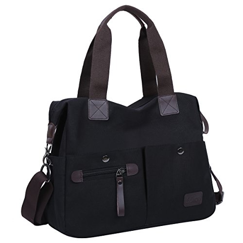 Eshow Damen Umhängetasche Handtasche Schultertasche Canvas Segeltuch mit Handgriff Anti diebstahl Fächern Schwarz zu Einkaufen spazieren von Eshow